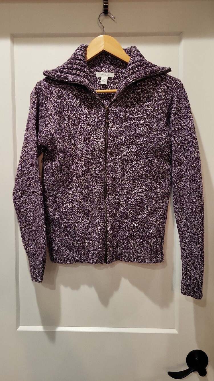 Dressbarn Women's Medium Purple White Marled Full Zip Knit Sweater Jacket. M